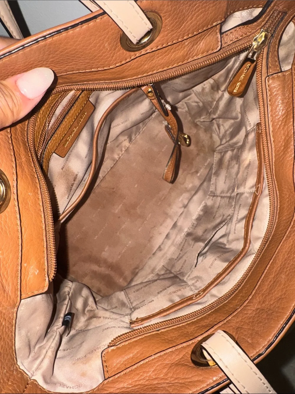 Michael Kors Brown Leather Tote with Cream Straps